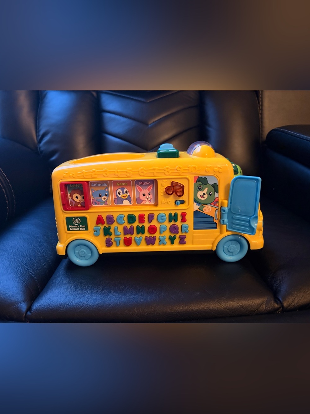 Yellow Educational Alphabet School Bus Toy with Blue Accents
